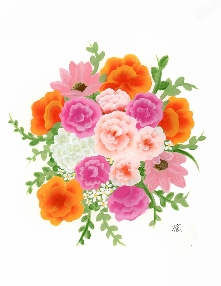 Warm colours bouquet painting